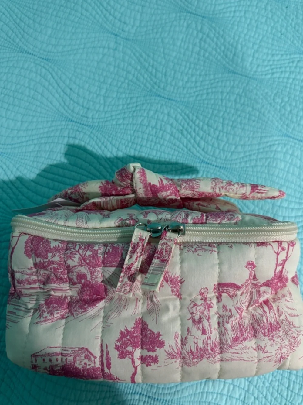 Pink Toile Quilted Cosmetic Travel Case